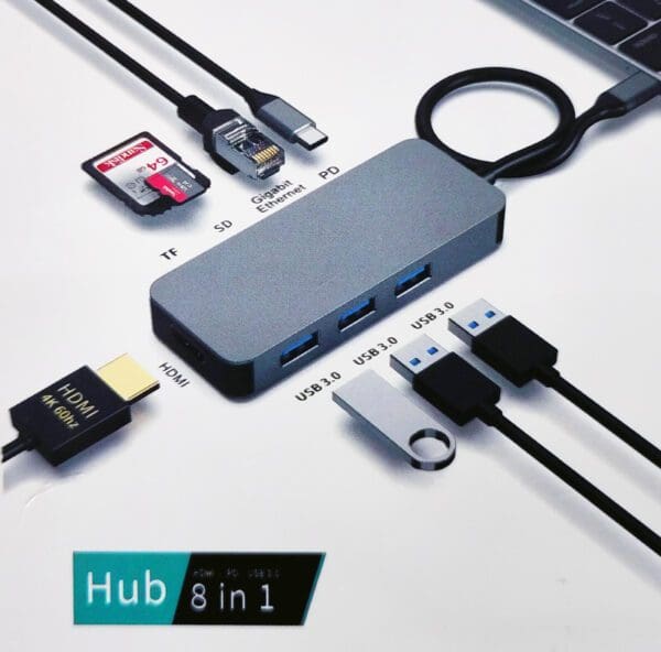 8 IN 1 USB-C - HDMI 60Hz / RJ45 / 3x USB-A / USB-C PD / 2 SD