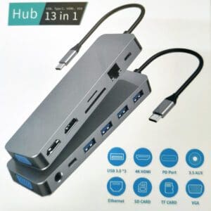 13-1 USBC - 2 HDMI/VGA / RJ45 / 4 USB-A / 2 USBC / 3.5 / SD