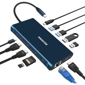 12-IN-1 USB-C TO 2xHDMI/ 1xDP/ RJ45/ 2xUSB A/ 2x USB C/ 2xSD