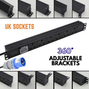 6 Way 13A UK PDU (C20 Plug) With 360 Adjustable End Brackets