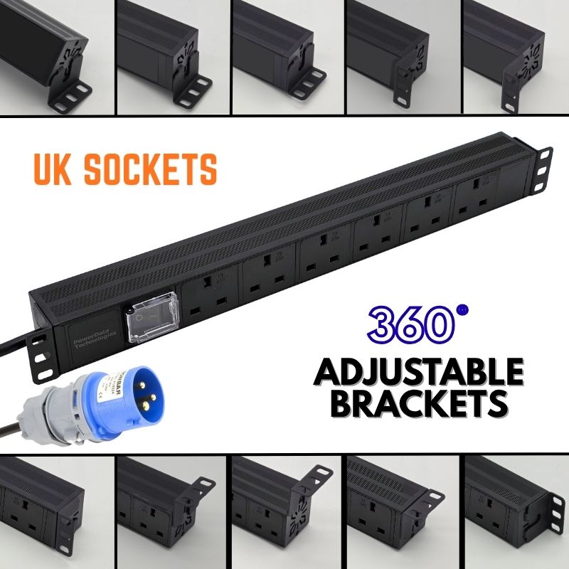 6 Way 13A UK PDU (C20 Plug) With 360 Adjustable End Brackets 6 Way 13A UK PDU (C20 Plug) With 360 Adjustable End Brackets