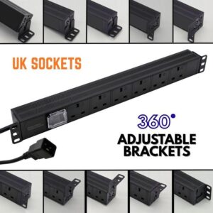 6 Way 13A UK PDU (C20 Plug) With 360 Adjustable End Brackets