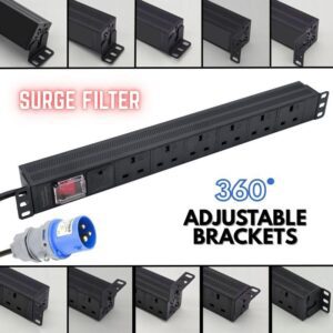 6 Way Surge Filter UK PDU (16A Plug) - Adjustable Brackets