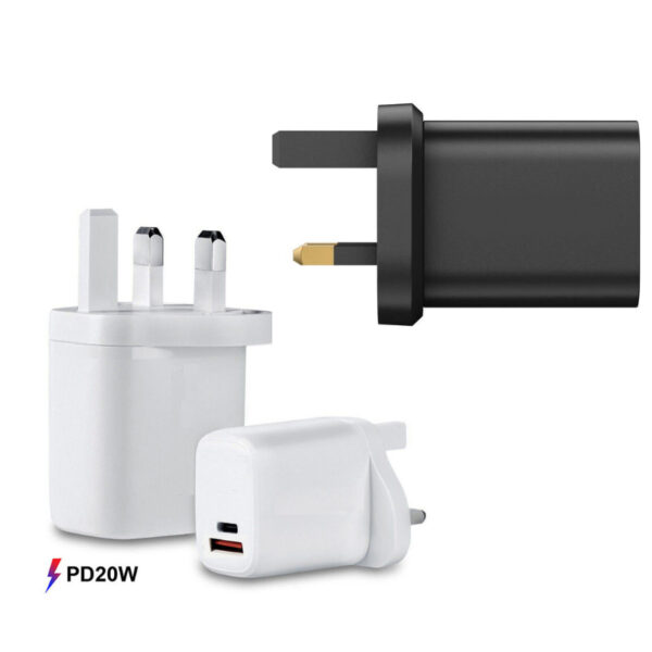 2 PORT (1X USB A QC3 & 1 X USB-C PD) MAINS CHARGER - 20W