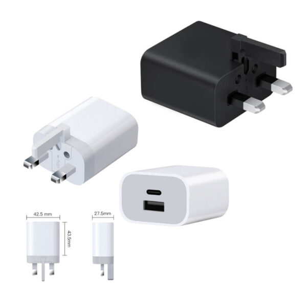 2 PORT (1 USB A QC3 & 1 USB-C PD) TRAVEL CHARGER - 20W