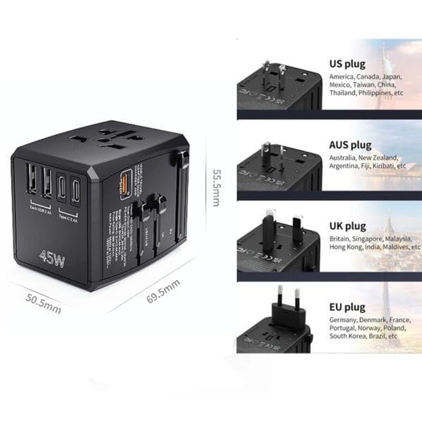 4 PORT USB TRAVEL CHARGER 2 USB-C PD  2 USB-A QC3 - 45W