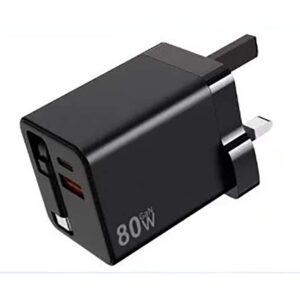 3 Port 2x USB-C PD & 1x USB A QC3 Gan Charger 80W - Black