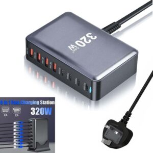 8 Port 4x USB A QC3 & 4x USB-C PD Charger - 320W