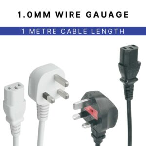 1M UK Mains to IEC C13 Cable - 1.0mm Wire Gauge