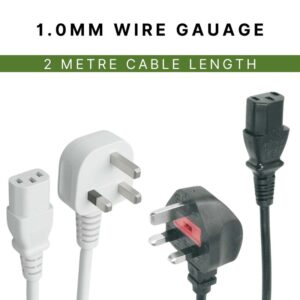 2M UK Mains to IEC C13 Cable - 1.0mm Wire Gauge