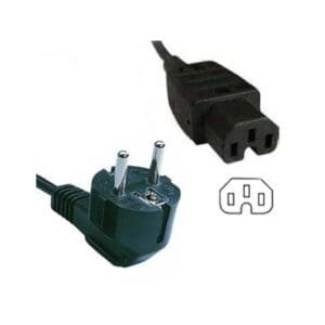 2M EUROPEAN MAINS TO IEC C15 HOT CONNECTOR CABLE