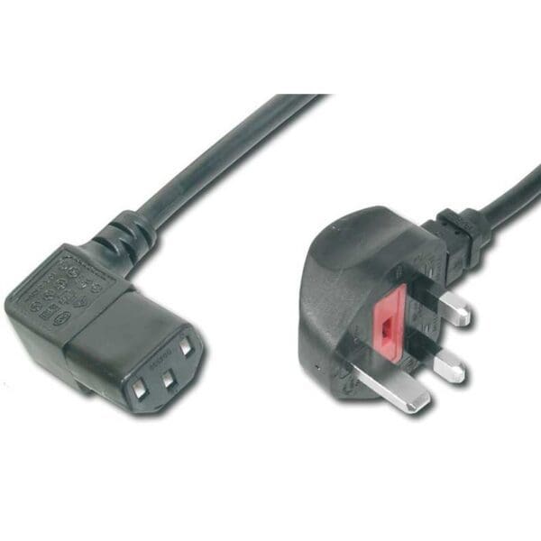 2M UK MAINS CABLE - UK PLUG TO RIGHT ANGLED IEC C13 SOCKET