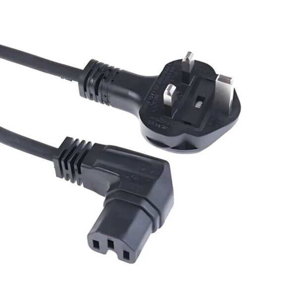 2M UK MAINS CABLE - UK PLUG TO RIGHT ANGLED C15 (HOT) SOCKET