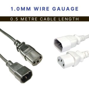 0.5M C13 to C14 IEC Extension Cable - 1.0mm Wire Gauge