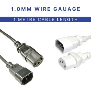 1M C13 to C14 IEC Extension Cable - 1.0mm Wire Gauge