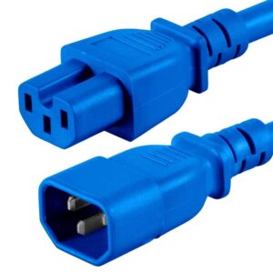 2M IEC Mains Ext. Cbl.- C14 Plug to C15 (Hot) SKT. - Blue