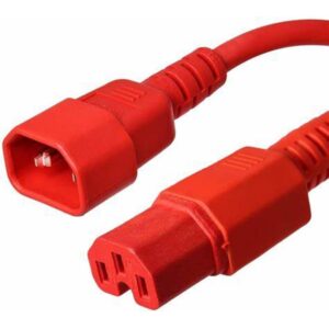 2M IEC Mains Ext. Cbl.- IEC C14 Plug to C15 (Hot) Skt - Red