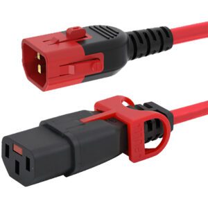2M IEC C14 Plug to C13 Socket Dual Locking Ext. - Red