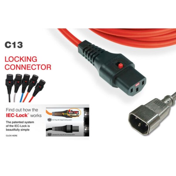 LOCKING IEC C13 SKT. TO C14 PLUG EXTENSION CABLE