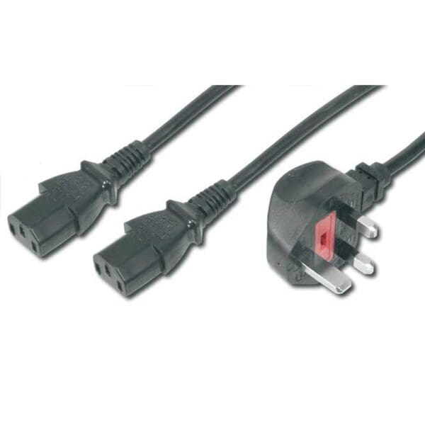 2M UK MAINS Y CABLE - UK PLUG TO 2 X IEC C13 IEC SOCKETS