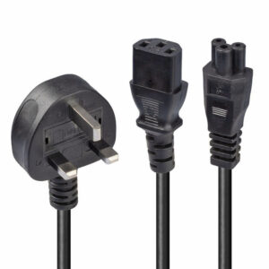 2M UK MAINS PLUG TO C13 & C5 SPLITTER CABLE