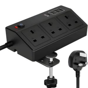 Desk Power Pod 3 x 13A + 2 USB-A & 2 x USB-C (20W) - Black