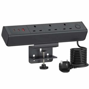 Desk Power Pod 3 x 13A + 1 USB-A & 2 x USB-C (65W) - Black