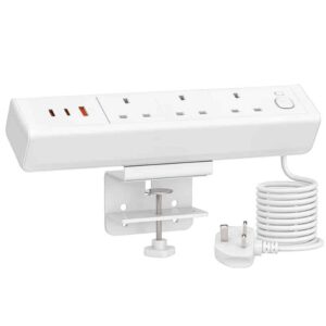Desk Power Pod 3 x 13A + 1 USB-A & 2 x USB-C (65W) - White