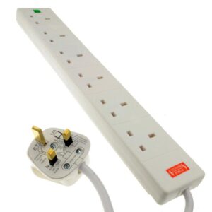 6 Way Surge Protected Mains Gang Socket Strip - 2M