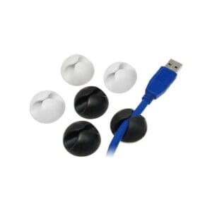 PACK OF 6 SELF ADHESIVE CABLE ORGANISERS - WHITE & BLACK