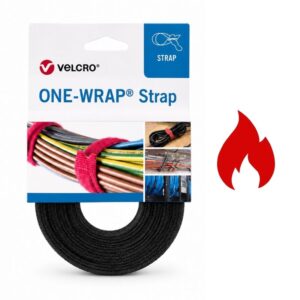 20x200mm Velcro Fire Rated One Wrap Tie - 25 / Black