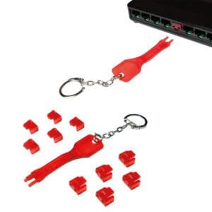 RJ45 PORT BLOCKERS WITH KEY - RED (10 PACK)