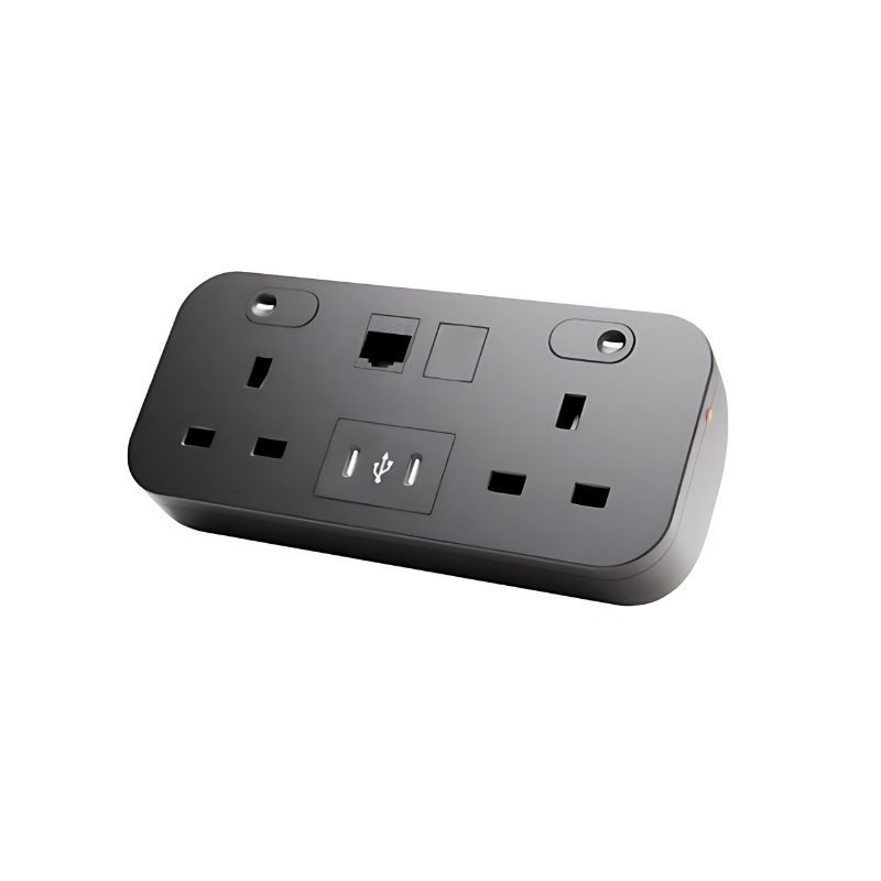 Black Desktop 2x Power - Dual USB C Charger - 1x Cat.6 - 65W