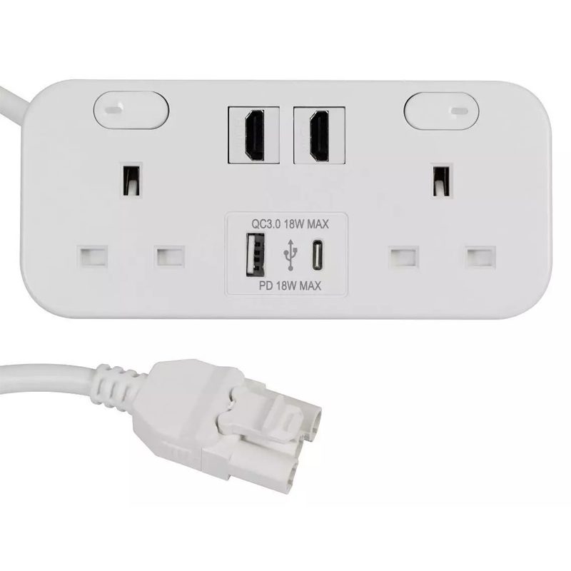 White Desktop 2x Power - Dual USB A&C Charger - 2x HDMI
