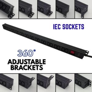 24 Way IEC C13 PDU (Uk Plug) - 360 Adjustable End Brackets